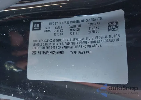 2015 Chevrolet Camaro 2Ss z USA, uszkodzony, nr VIN 2G1FJ1EW6F9257990